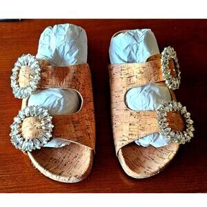 NWOT Venus  Crystal and Cork Sandal Slides, Sz 6.5 Womens